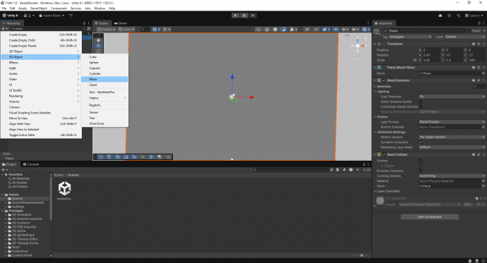 Как создать плоскость в Unity 3D 6 версии